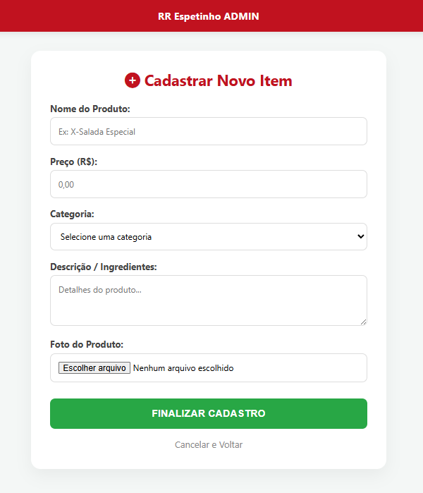 Cadastro de Novo Item